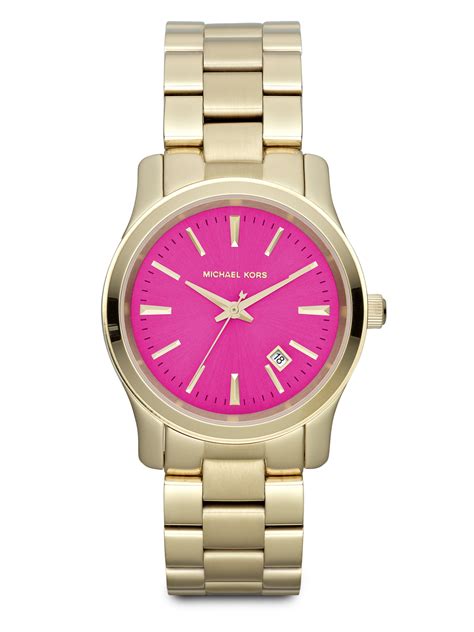 michael kors gold watch with pink stones|women pink mk watch.